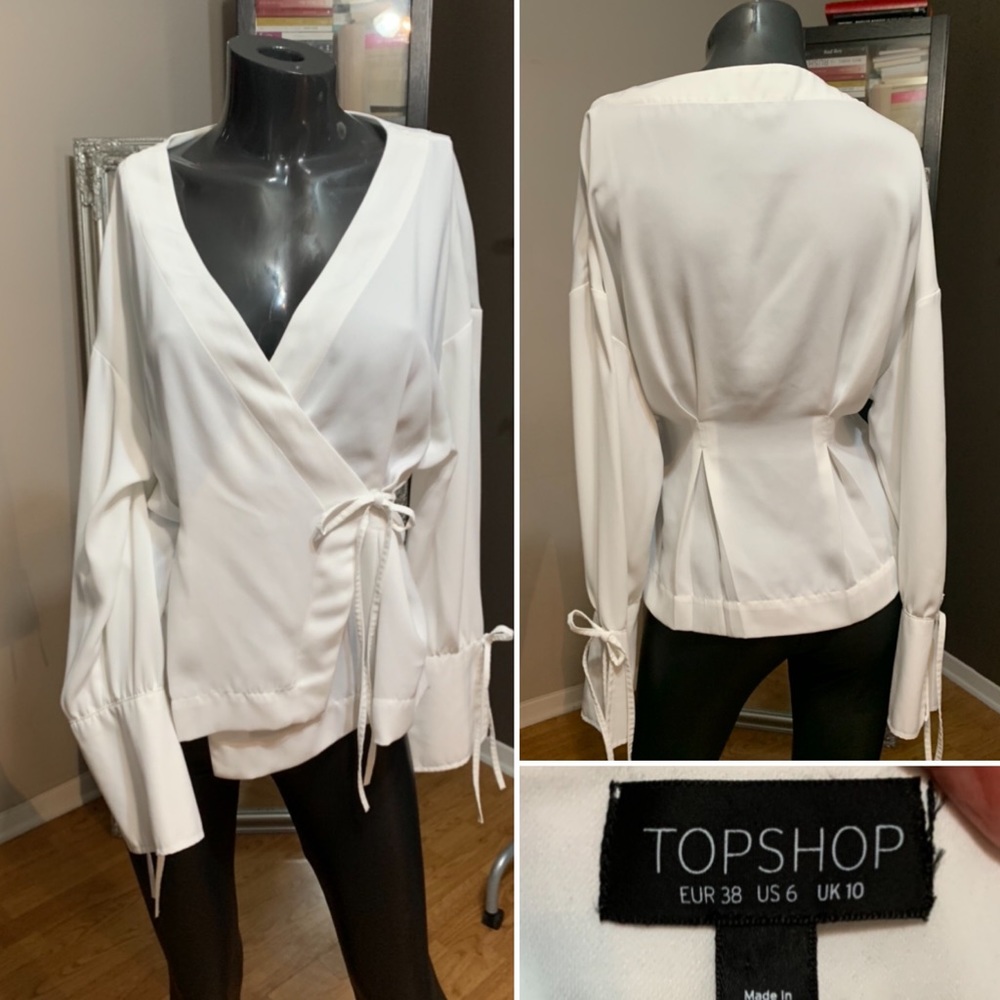 Topshop wrap blouse deep v front with tie accents